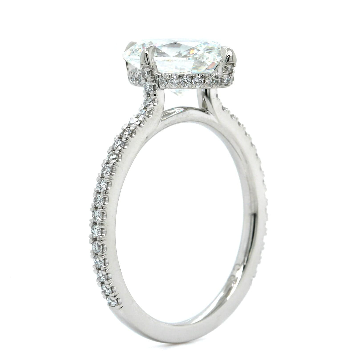Platinum Oval Diamond Hidden Halo Engagement Ring