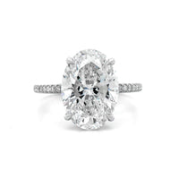 Platinum Oval Cut and Hidden Diamond Halo Engagement Ring
