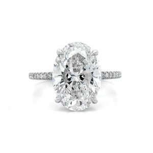 Platinum Oval Cut and Hidden Diamond Halo Engagement Ring