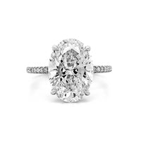 Platinum Oval Cut and Hidden Diamond Halo Engagement Ring