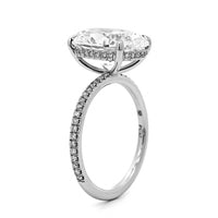 Platinum Oval Cut and Hidden Diamond Halo Engagement Ring