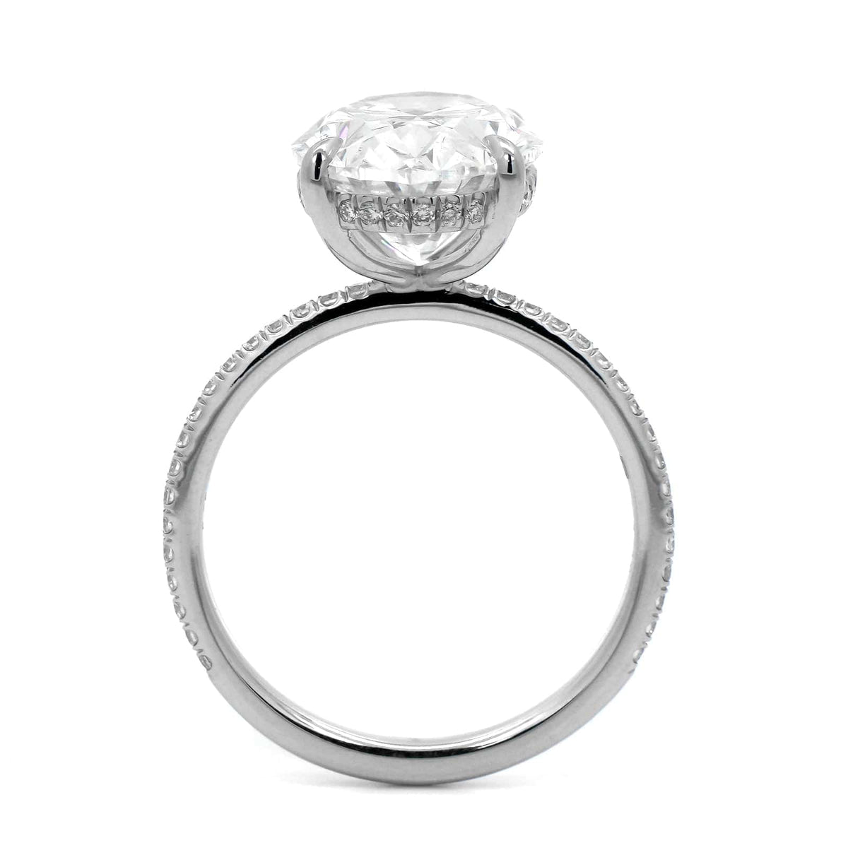 Platinum Oval Cut and Hidden Diamond Halo Engagement Ring