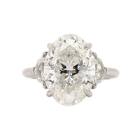 Platinum 3 Stone Oval Diamond Engagement Ring