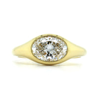 18K Yellow Gold Oval Diamond Bezel Set Engagement Ring