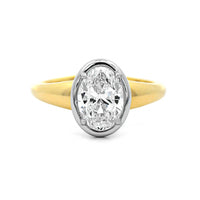 18K Yellow Gold and Platinum Bezel Set Oval Diamond Engagement Ring