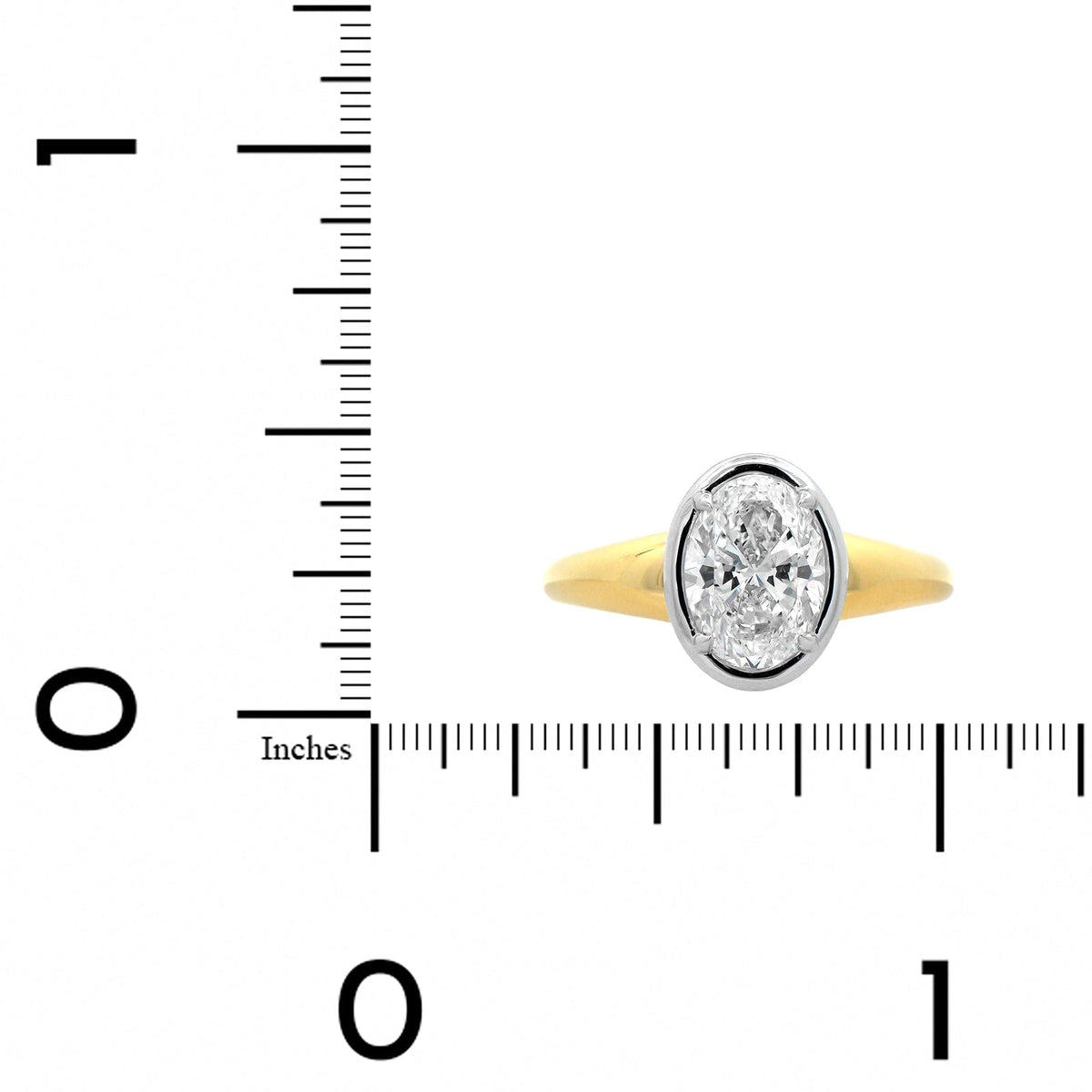 18K Yellow Gold and Platinum Bezel Set Oval Diamond Engagement Ring