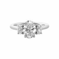 Platinum 3 Stone Oval Shaped Diamond Ring