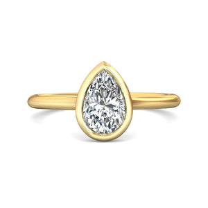 18K Yellow Gold Bezel Set Pear Shape Diamond Engagement Ring