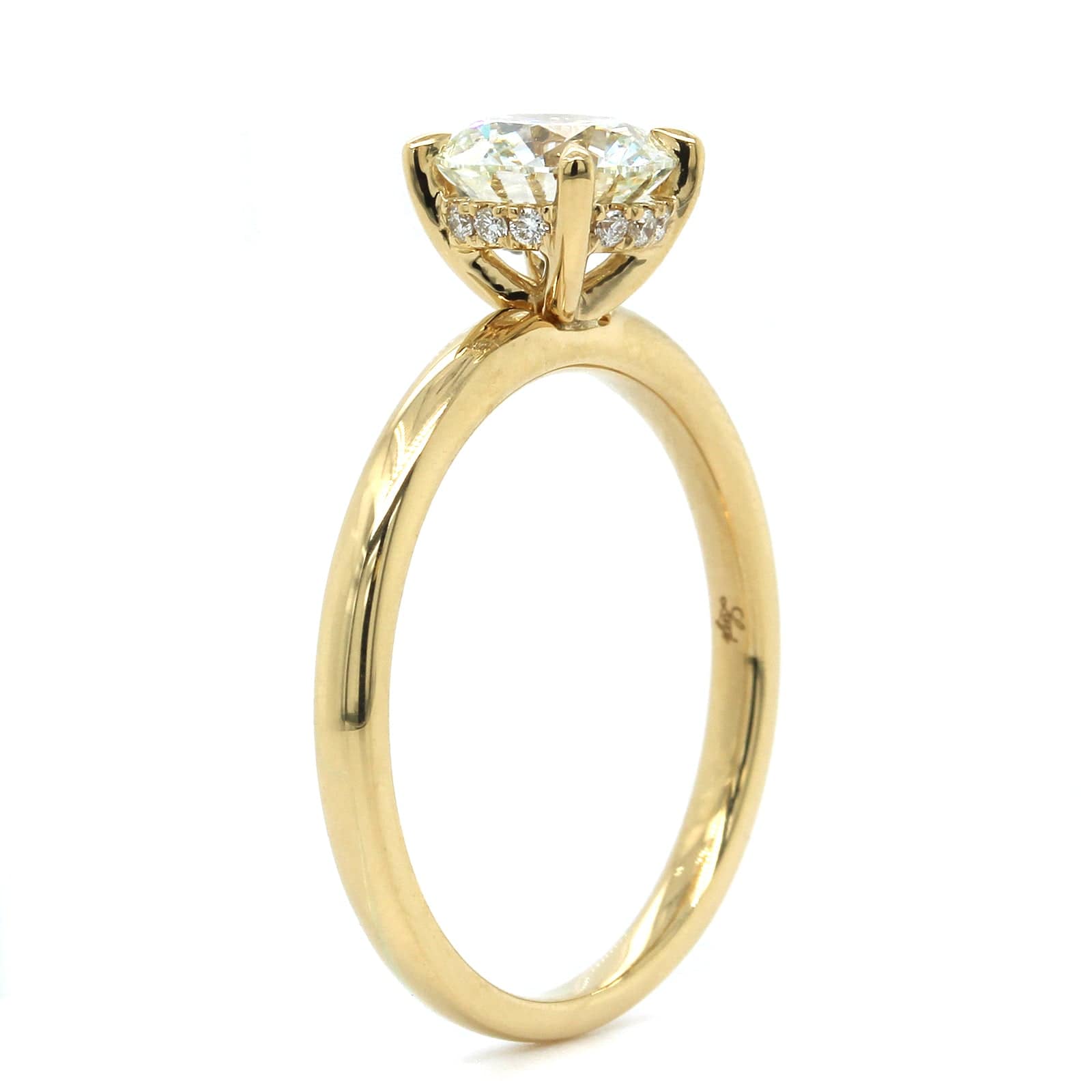 18K Yellow Gold Hidden Diamond Halo Engagement Ring
