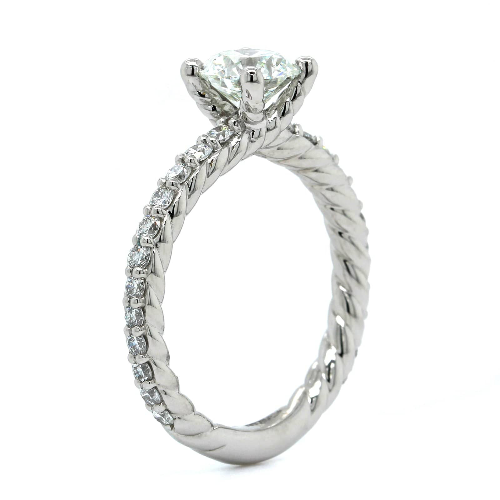 Platinum Round Cut Diamond with Braid Design Engagement Ring