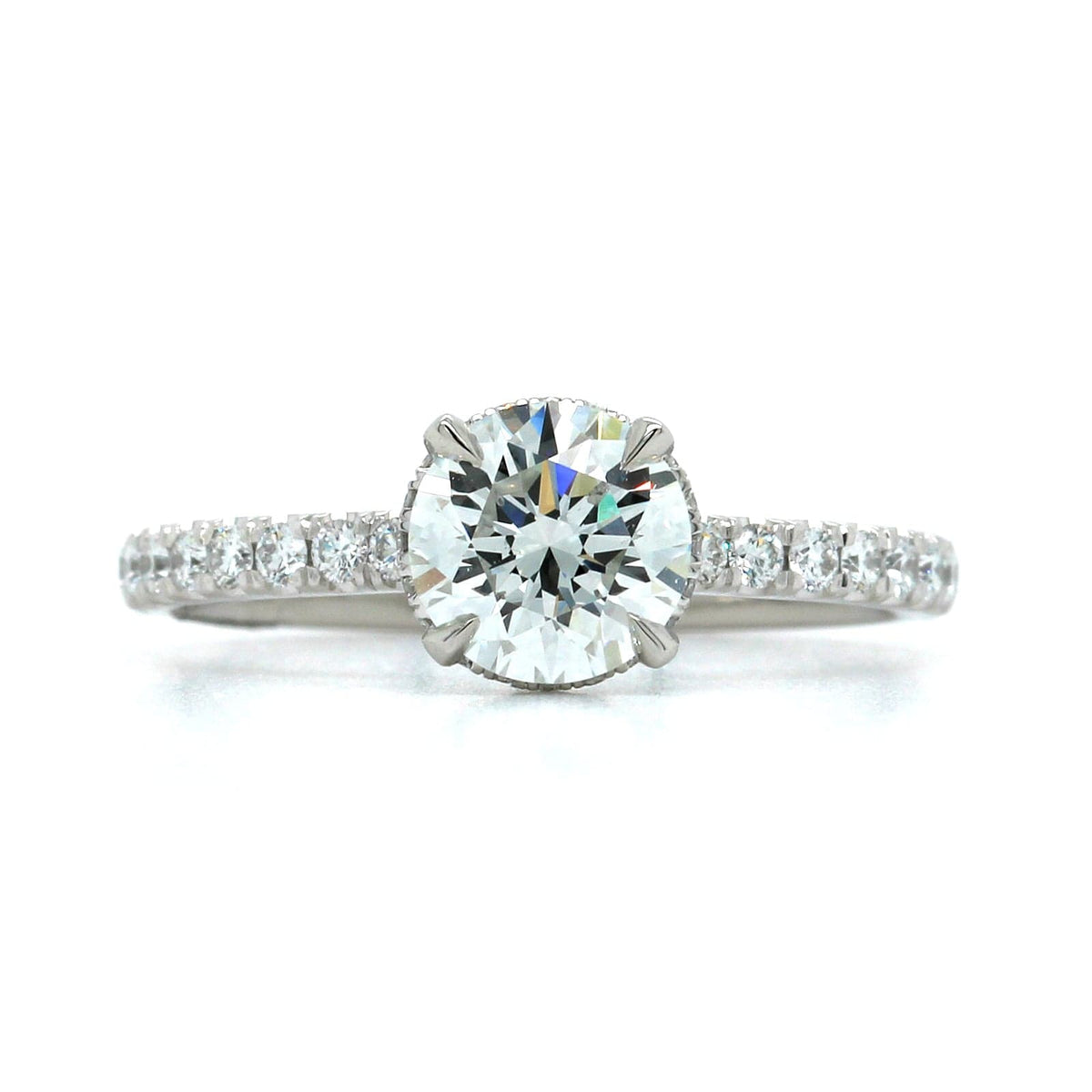 Platinum Round Cut Diamond with Hidden Halo Engagement Ring