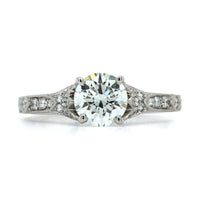 18K White Gold Round Cut Diamond Vintage Inspired Engagement Ring