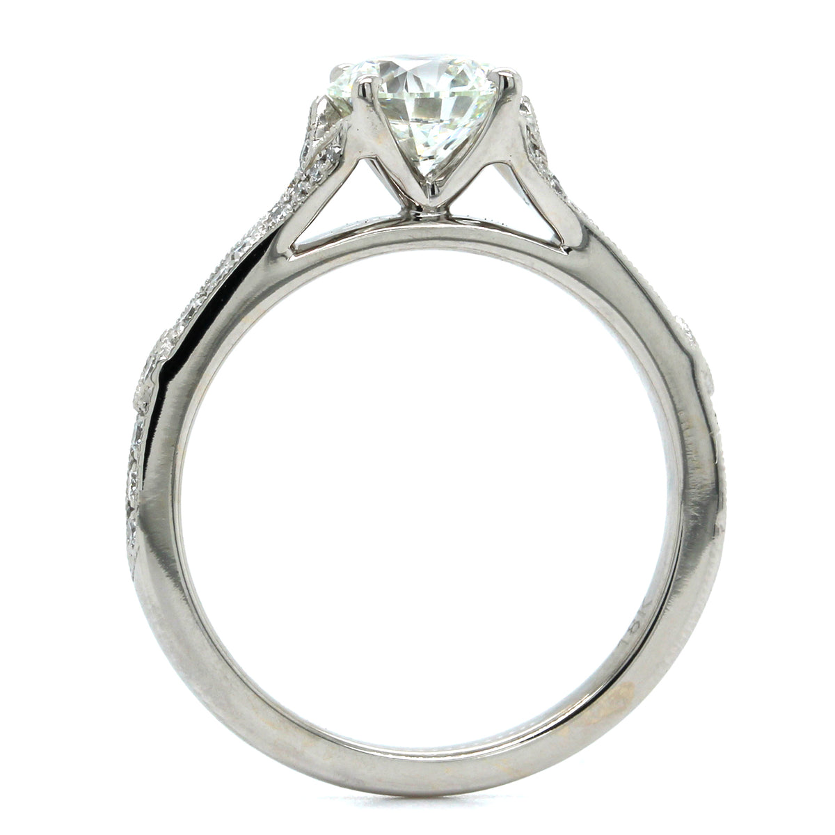 18K White Gold Round Cut Diamond Vintage Inspired Engagement Ring