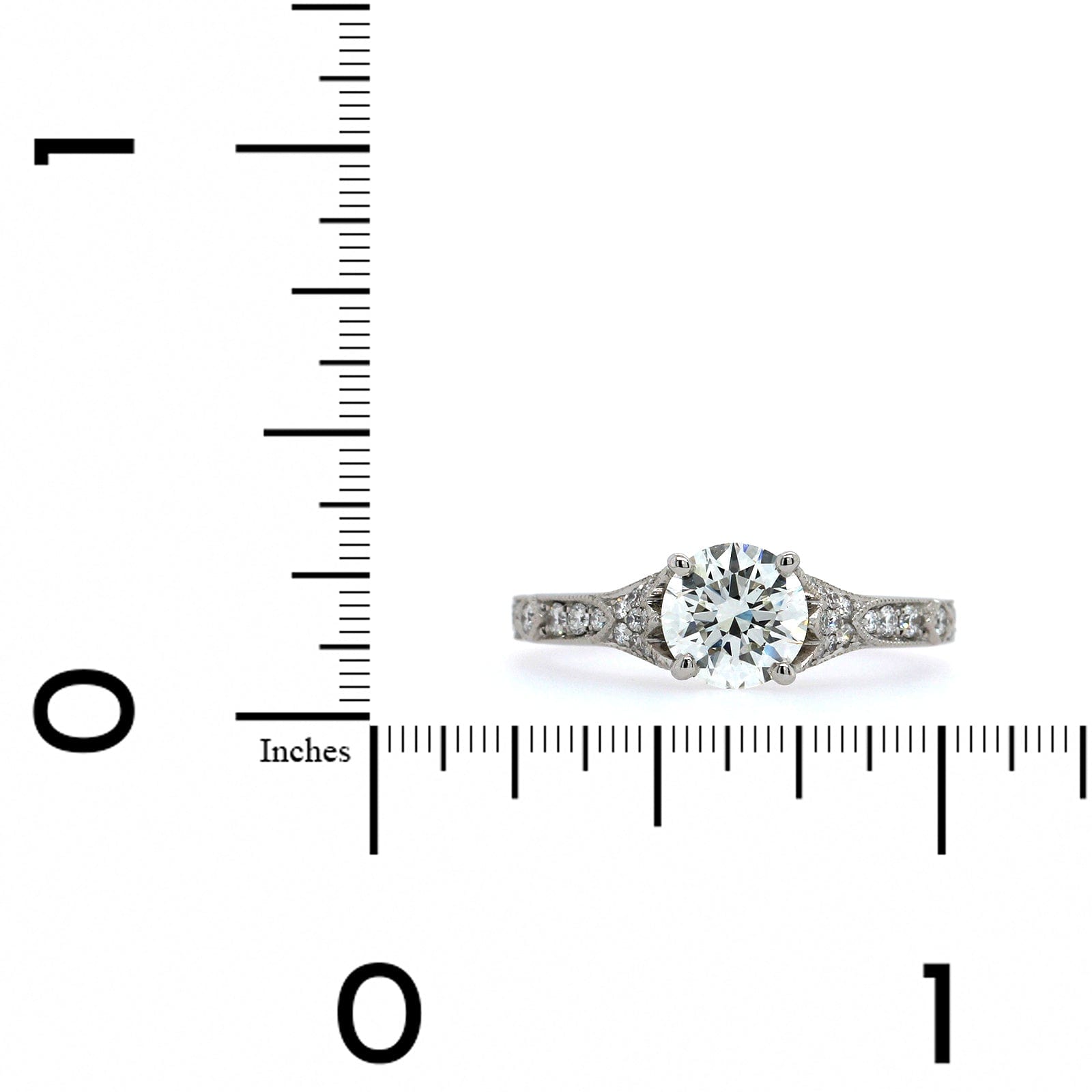 18K White Gold Round Cut Diamond Vintage Inspired Engagement Ring