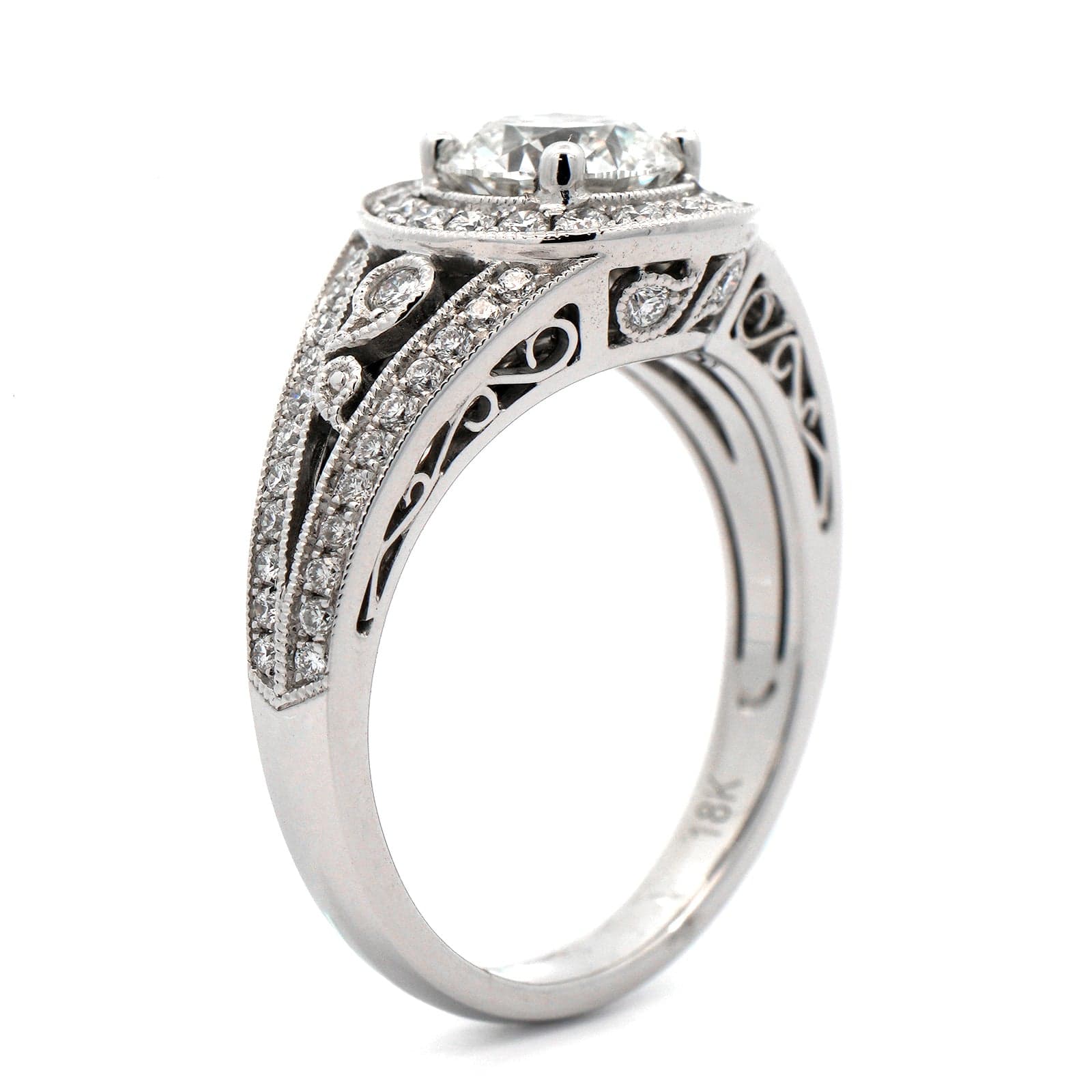 18K White Gold Round Diamond Halo Engagement Ring