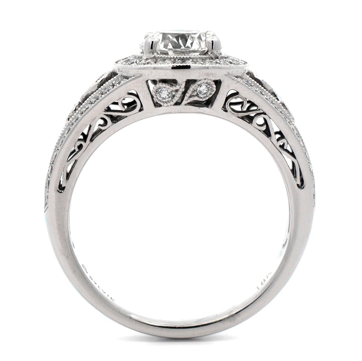 18K White Gold Round Diamond Halo Engagement Ring