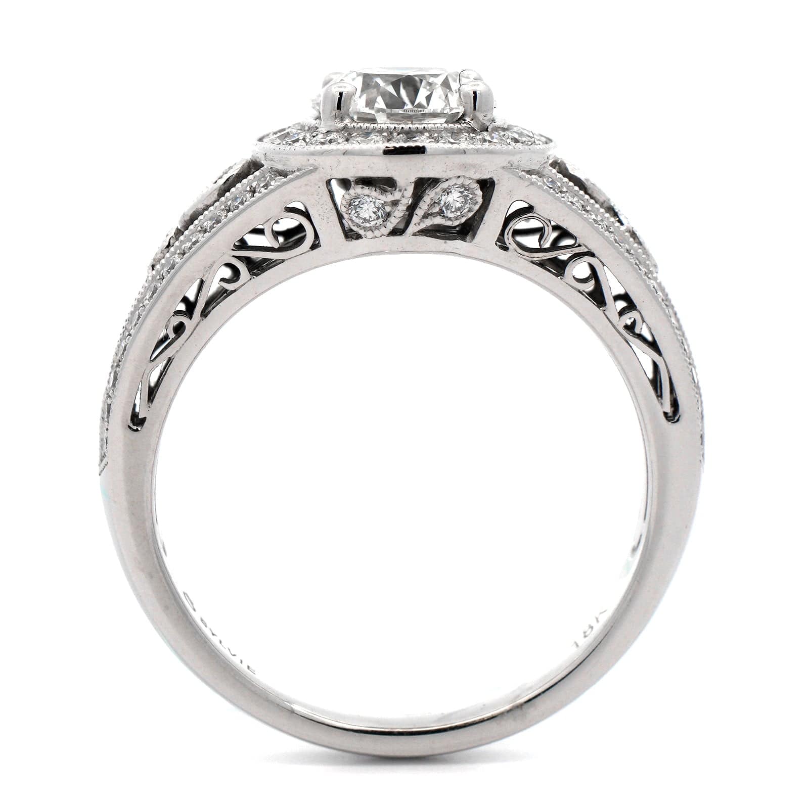 18K White Gold Round Diamond Halo Engagement Ring