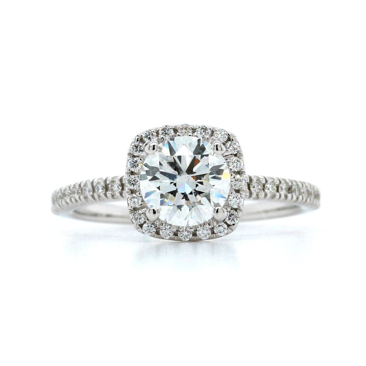 18K White Gold Round Diamond Halo Engagement Ring