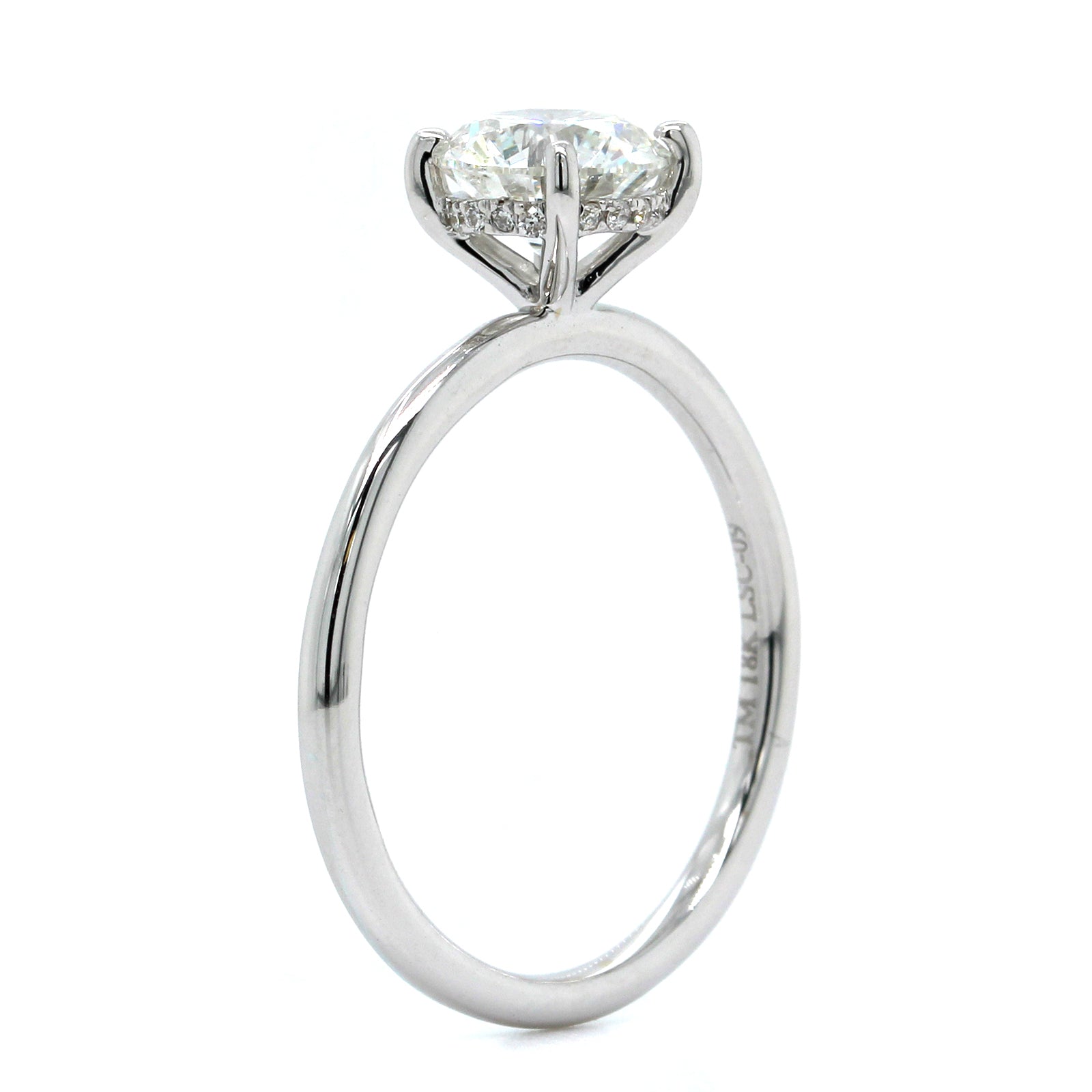 18K White Gold Round Diamond with Hidden Halo Engagement Ring