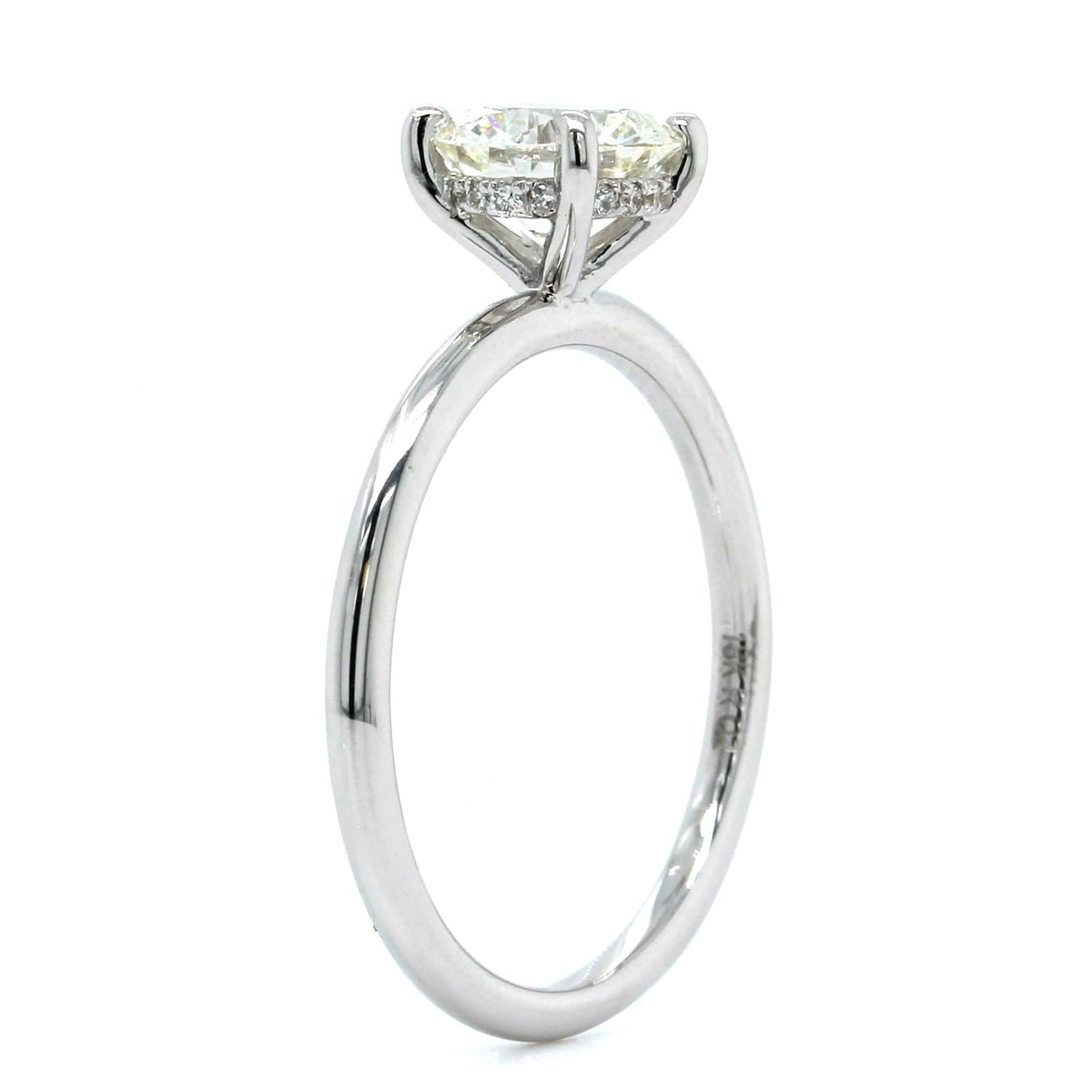 18K White Gold Round Diamond with Hidden Halo Engagement Ring