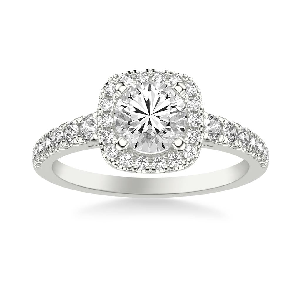 Platinum Round Diamond with Cushion Halo Mounting Engagement Ring