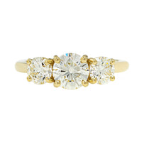 18K Yellow Gold Three Stone Round Diamond Engagement Ring