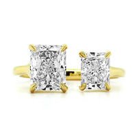 18K Yellow Gold 2 Stone Radiant Cut Diamond Engagement Ring