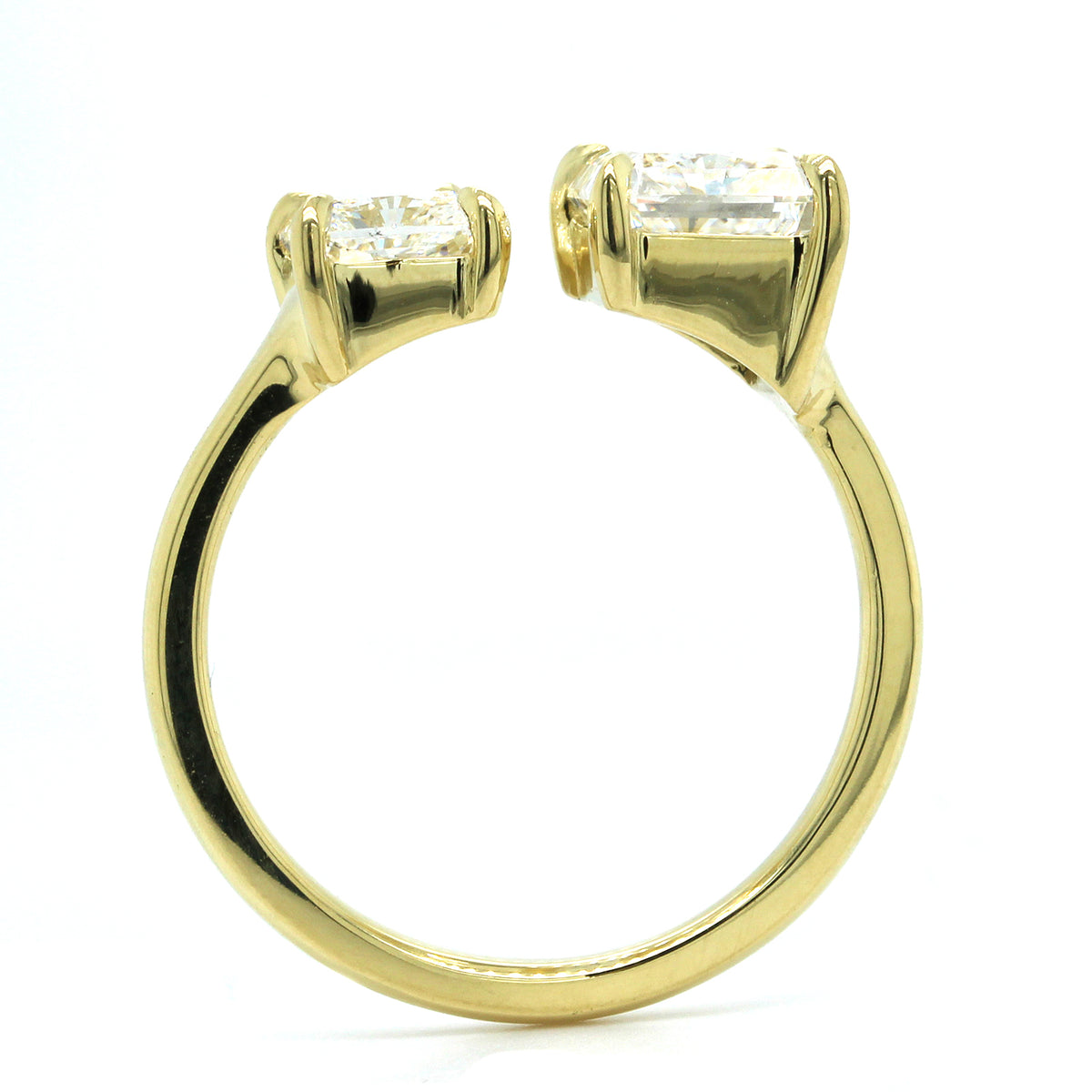 18K Yellow Gold 2 Stone Radiant Cut Diamond Engagement Ring