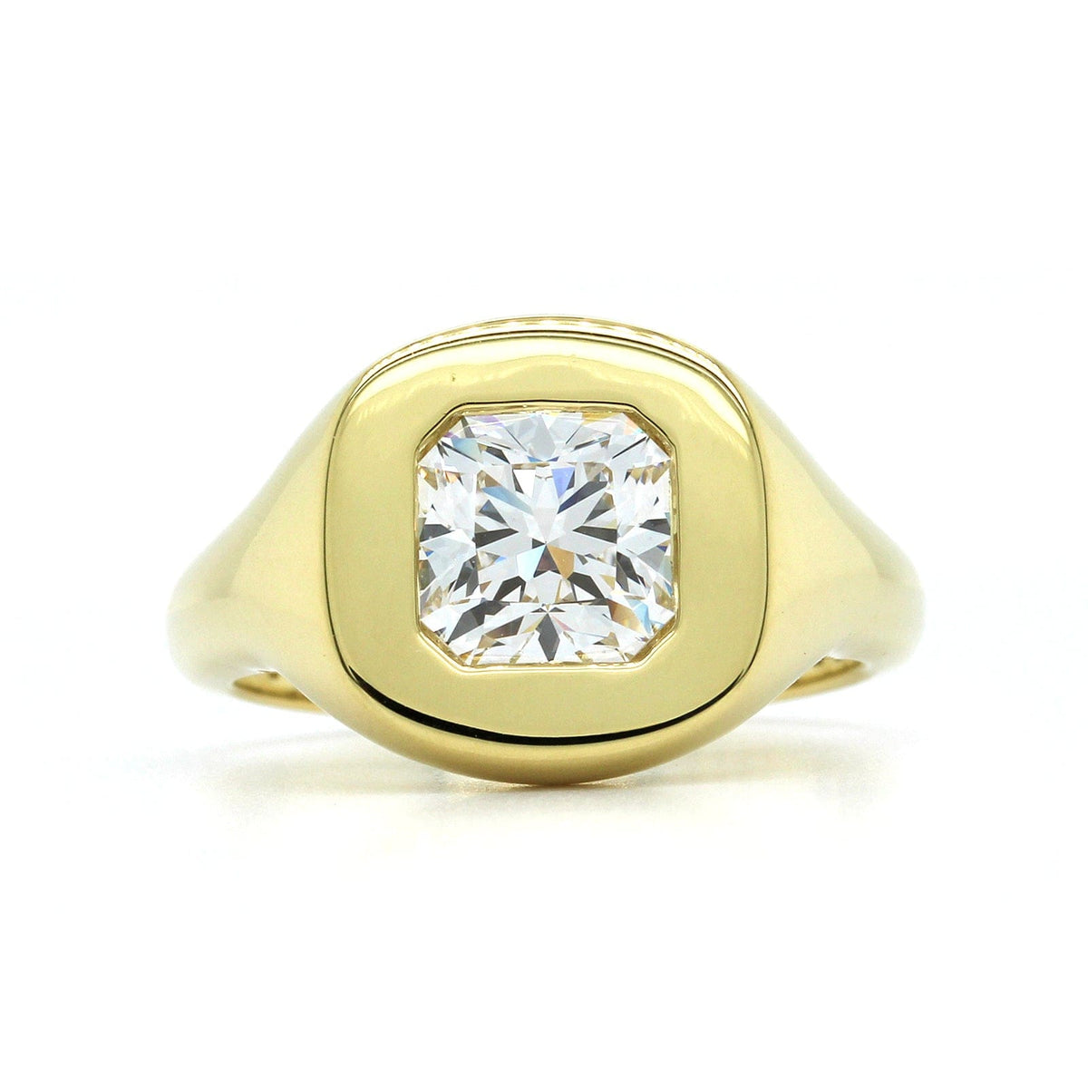 18K Yellow Gold Radiant Cut Diamond Bezel Set Ring