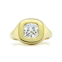 18K Yellow Gold Radiant Cut Diamond Bezel Set Ring