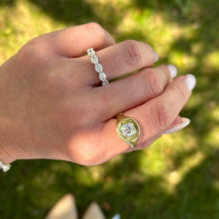18K Yellow Gold Radiant Cut Diamond Bezel Set Ring