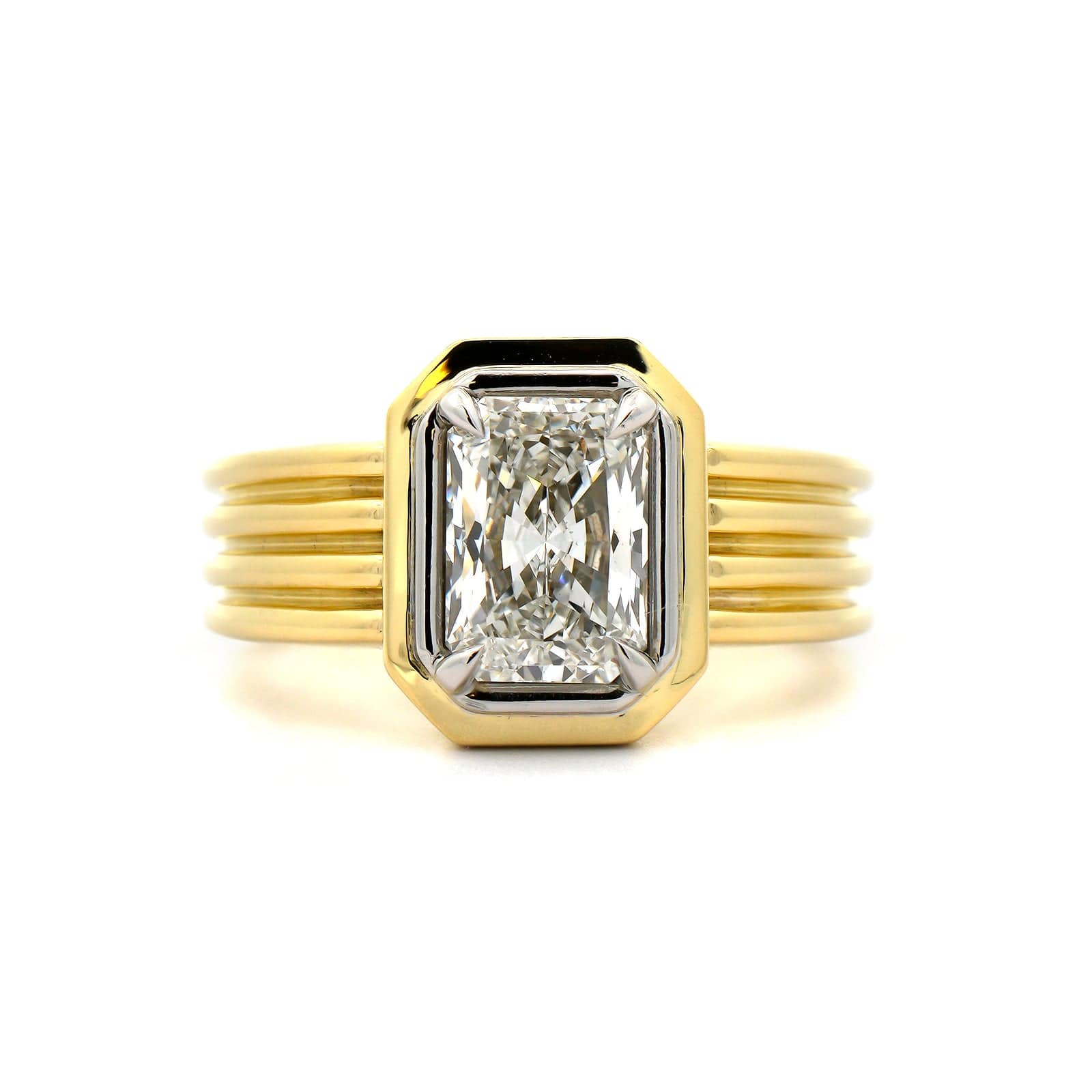 18K Yellow Gold and Platinum Radiant Cut Diamond Engagement Ring