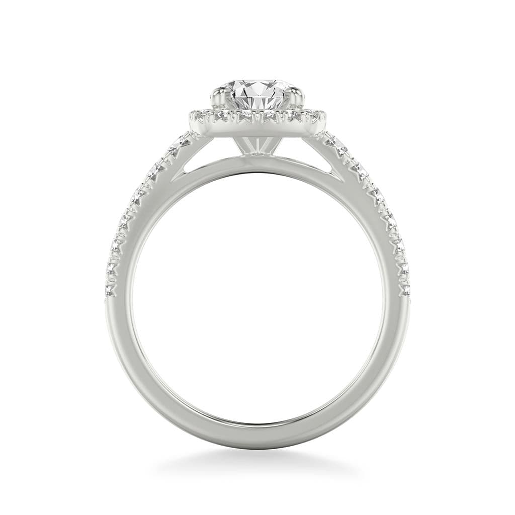 Platinum Round Diamond with Cushion Halo Mounting Engagement Ring