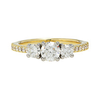 18K Yellow Gold and Platinum Three Stone Round Diamond Engagement Ring