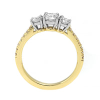 18K Yellow Gold and Platinum Three Stone Round Diamond Engagement Ring