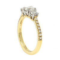 18K Yellow Gold and Platinum Three Stone Round Diamond Engagement Ring