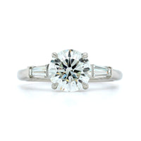Platinum Round Diamond with Baguette Sides Engagement Ring