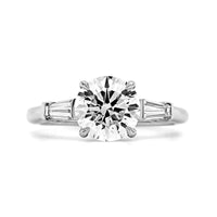 Platinum Round Diamond with Baguette Sides Engagement Ring