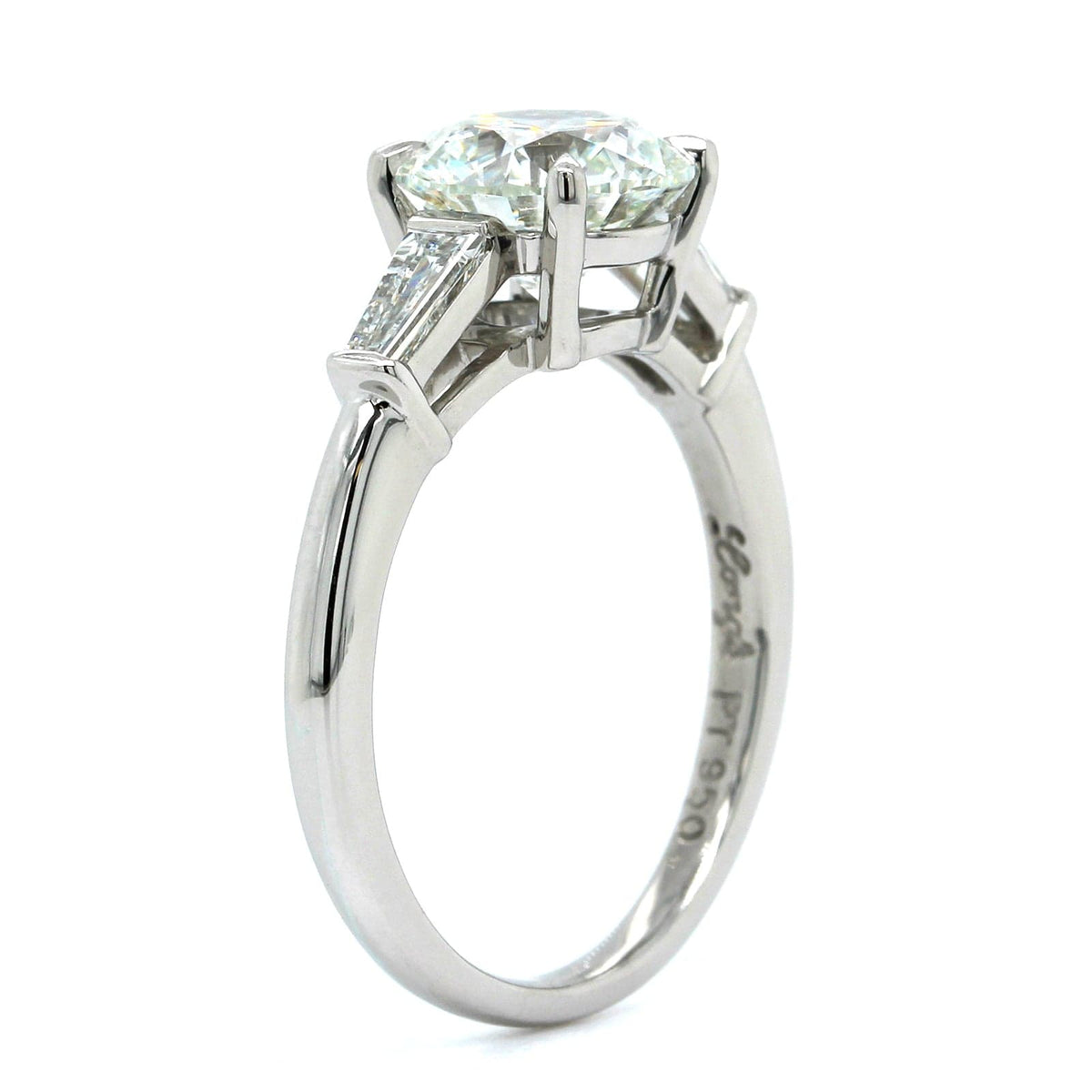Platinum Round Diamond with Baguette Sides Engagement Ring