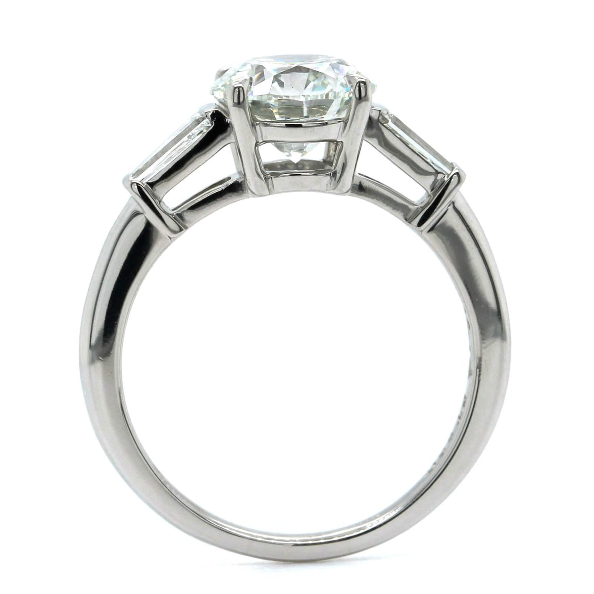 Platinum Round Diamond with Baguette Sides Engagement Ring