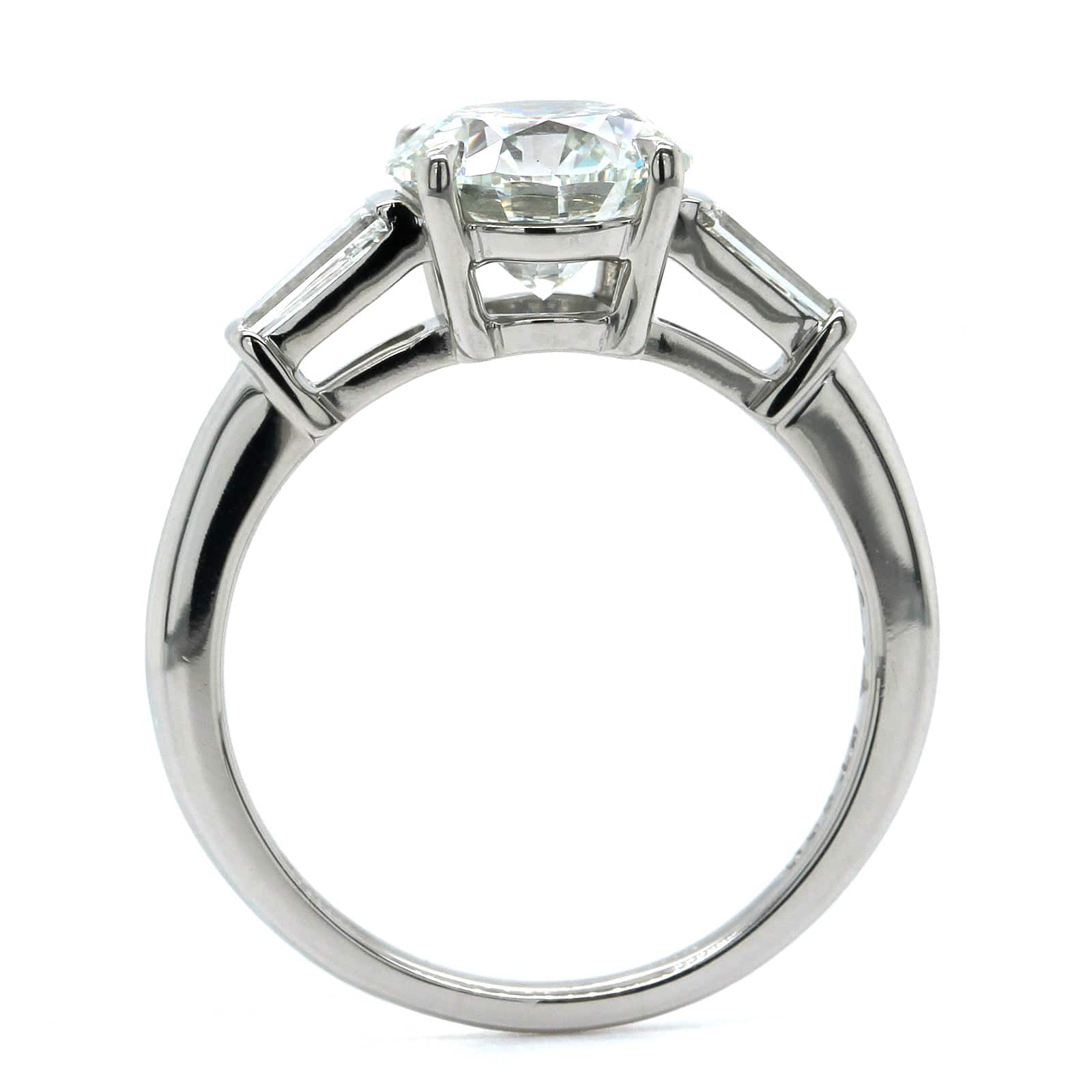 Platinum Round Diamond with Baguette Sides Engagement Ring