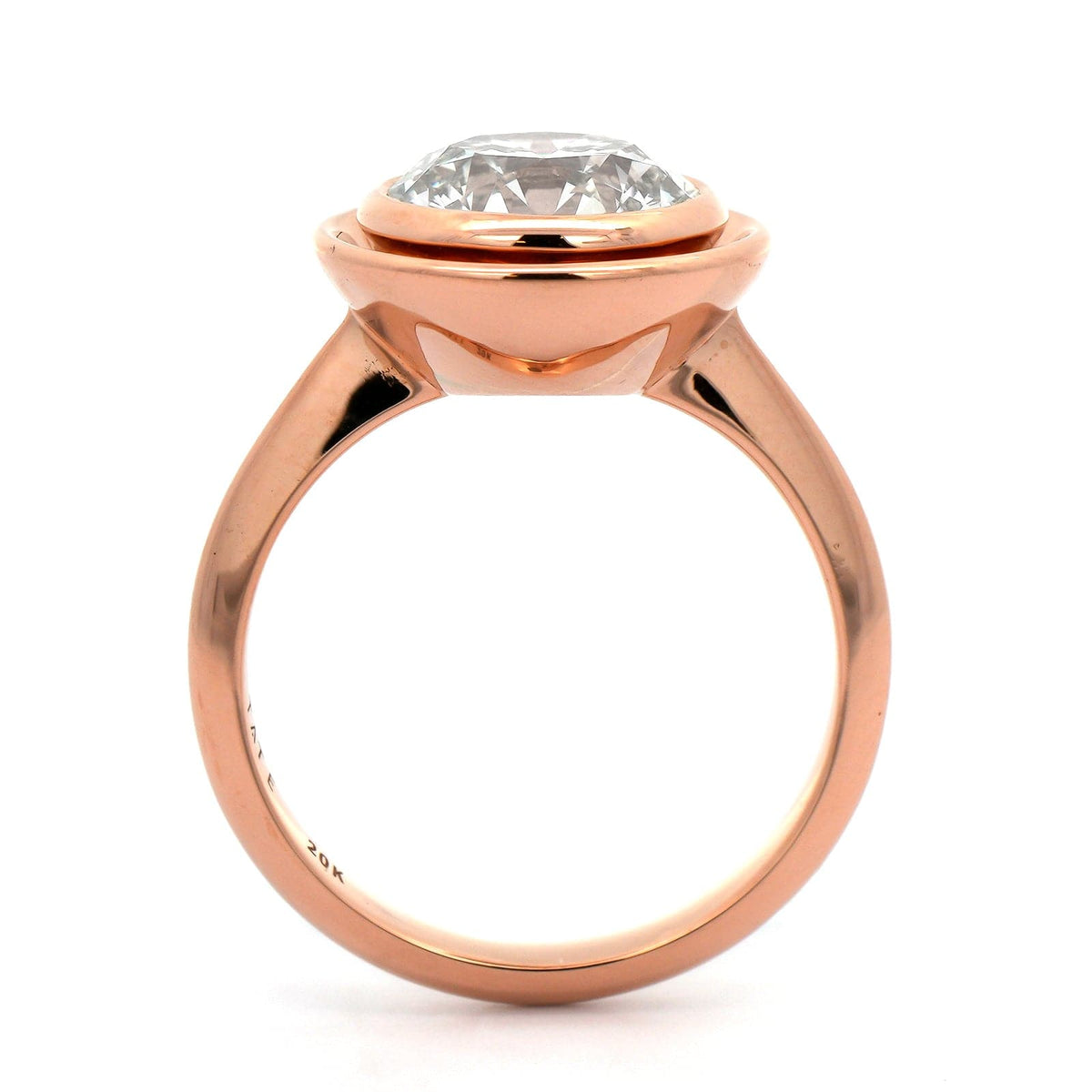 20K Rose Gold Bezel Set Round Diamond Ring