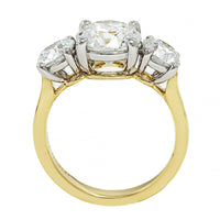Platinum and 18K Yellow Gold 3 Stone Round Diamond Engagement Ring