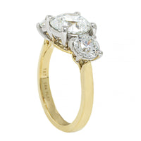 Platinum and 18K Yellow Gold 3 Stone Round Diamond Engagement Ring