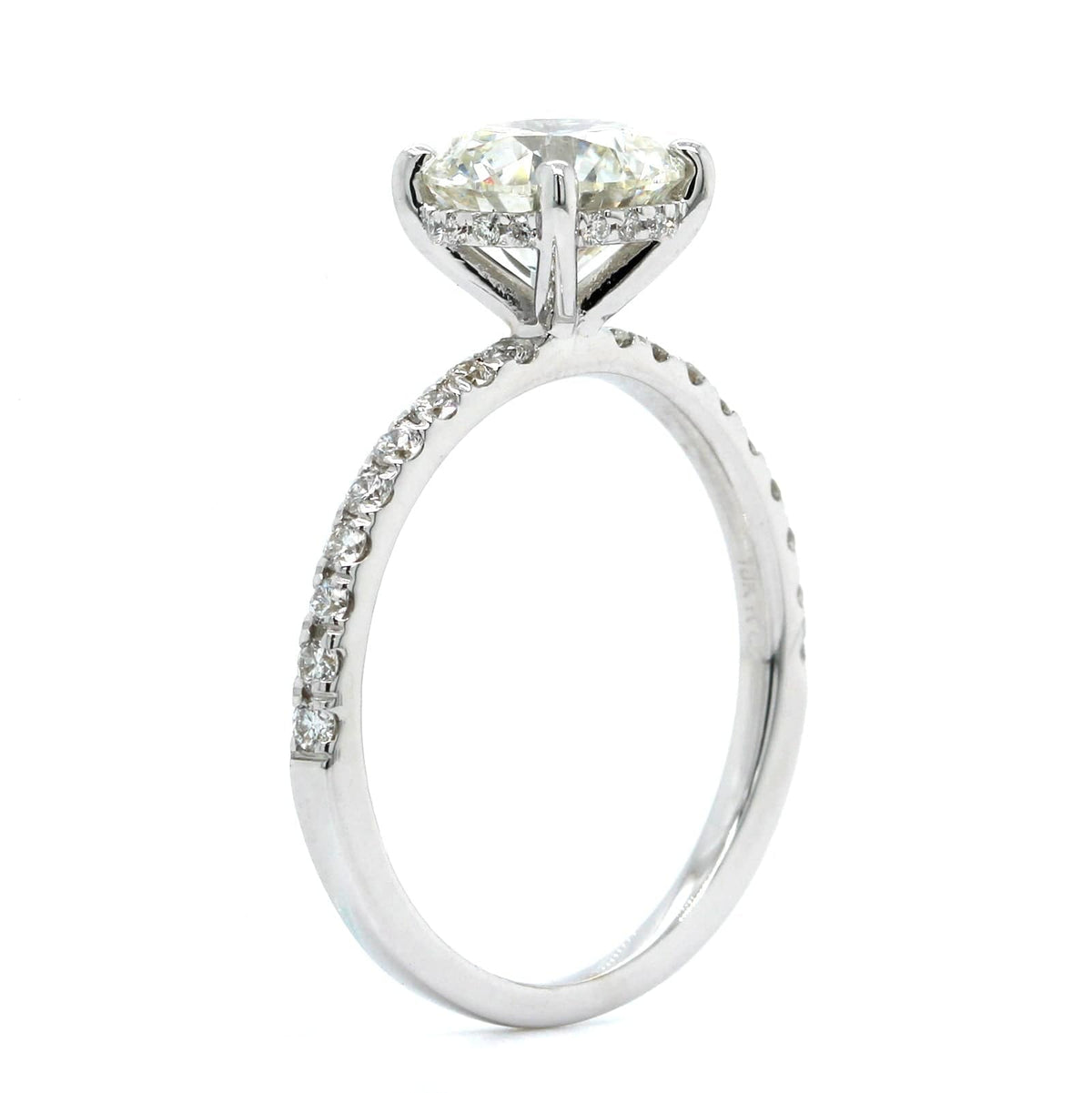 18K White Gold Round Diamond with Hidden Halo Engagement Ring