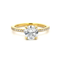 18K Yellow Gold Round Diamond Hidden Halo Engagement Ring