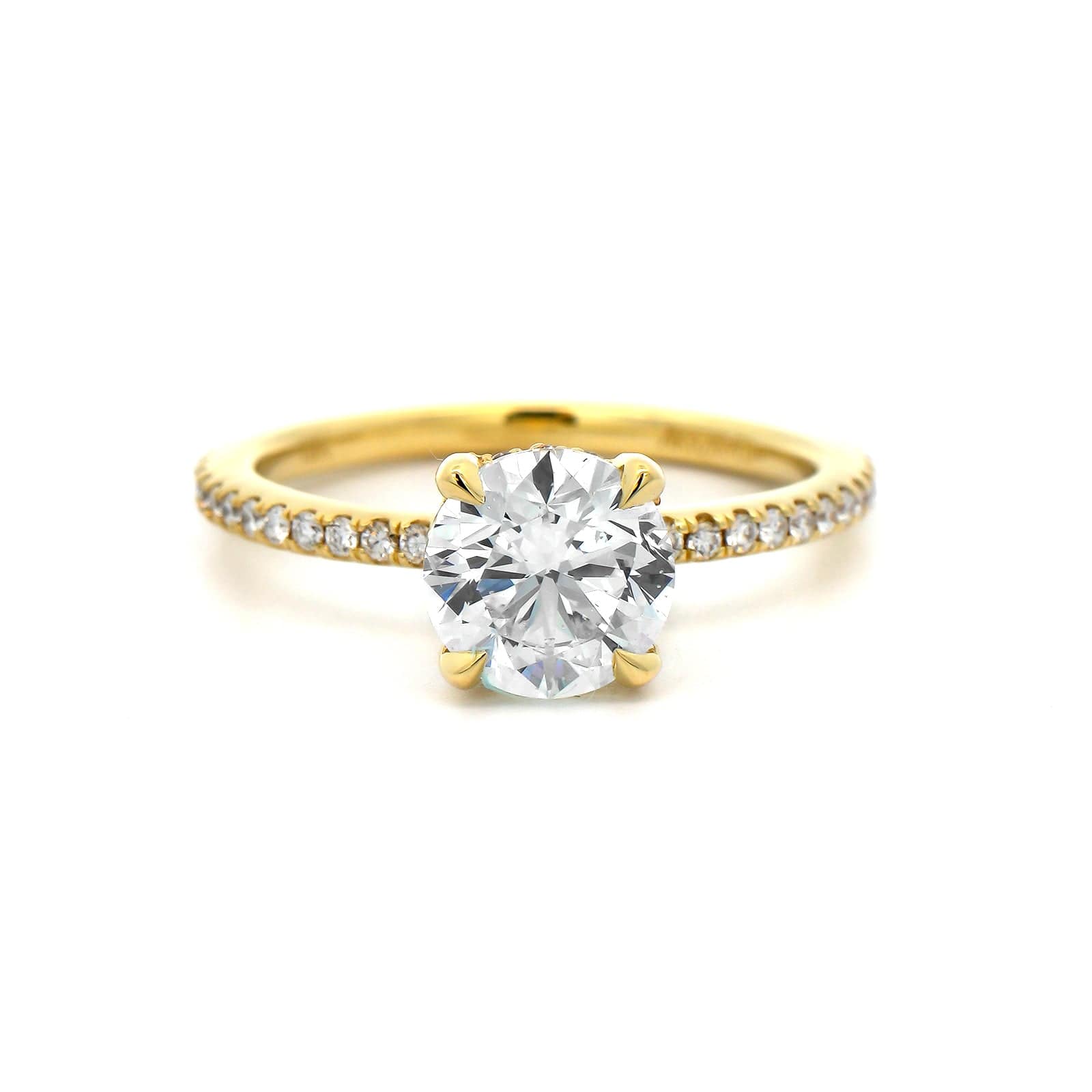 18K Yellow Gold Round Diamond Hidden Halo Engagement Ring