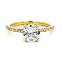 18K Yellow Gold Round Diamond Hidden Halo Engagement Ring