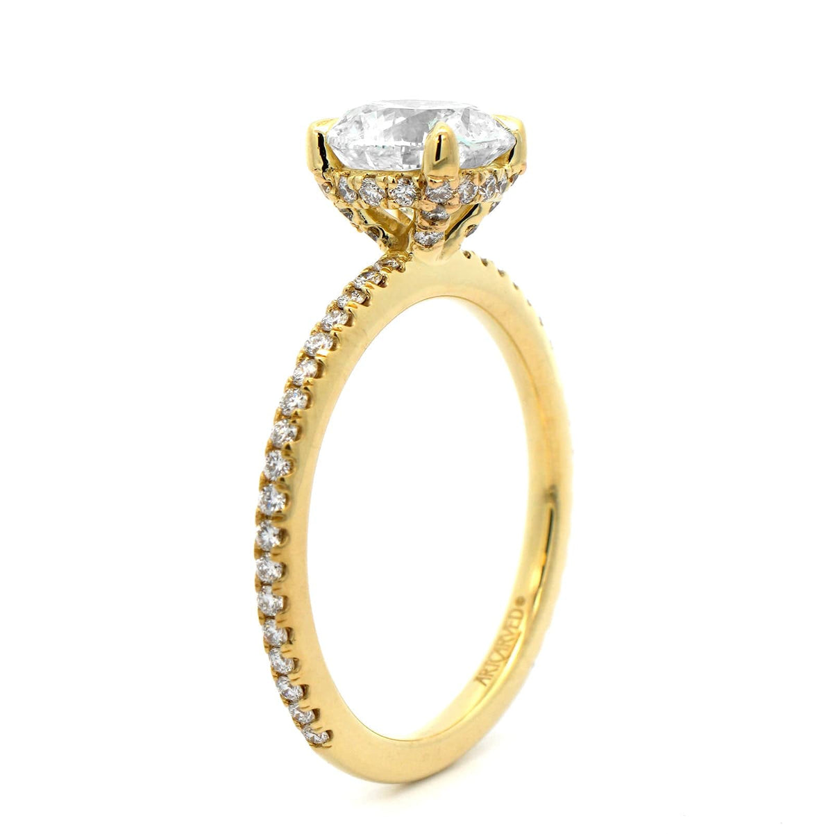 18K Yellow Gold Round Diamond Hidden Halo Engagement Ring