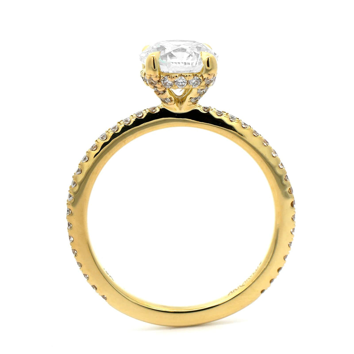 18K Yellow Gold Round Diamond Hidden Halo Engagement Ring